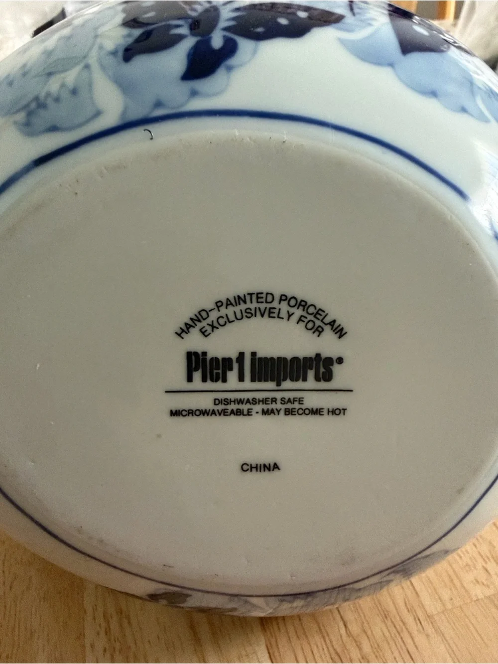 Pier 1 Blue and White Butterfly Ceramic Teapot